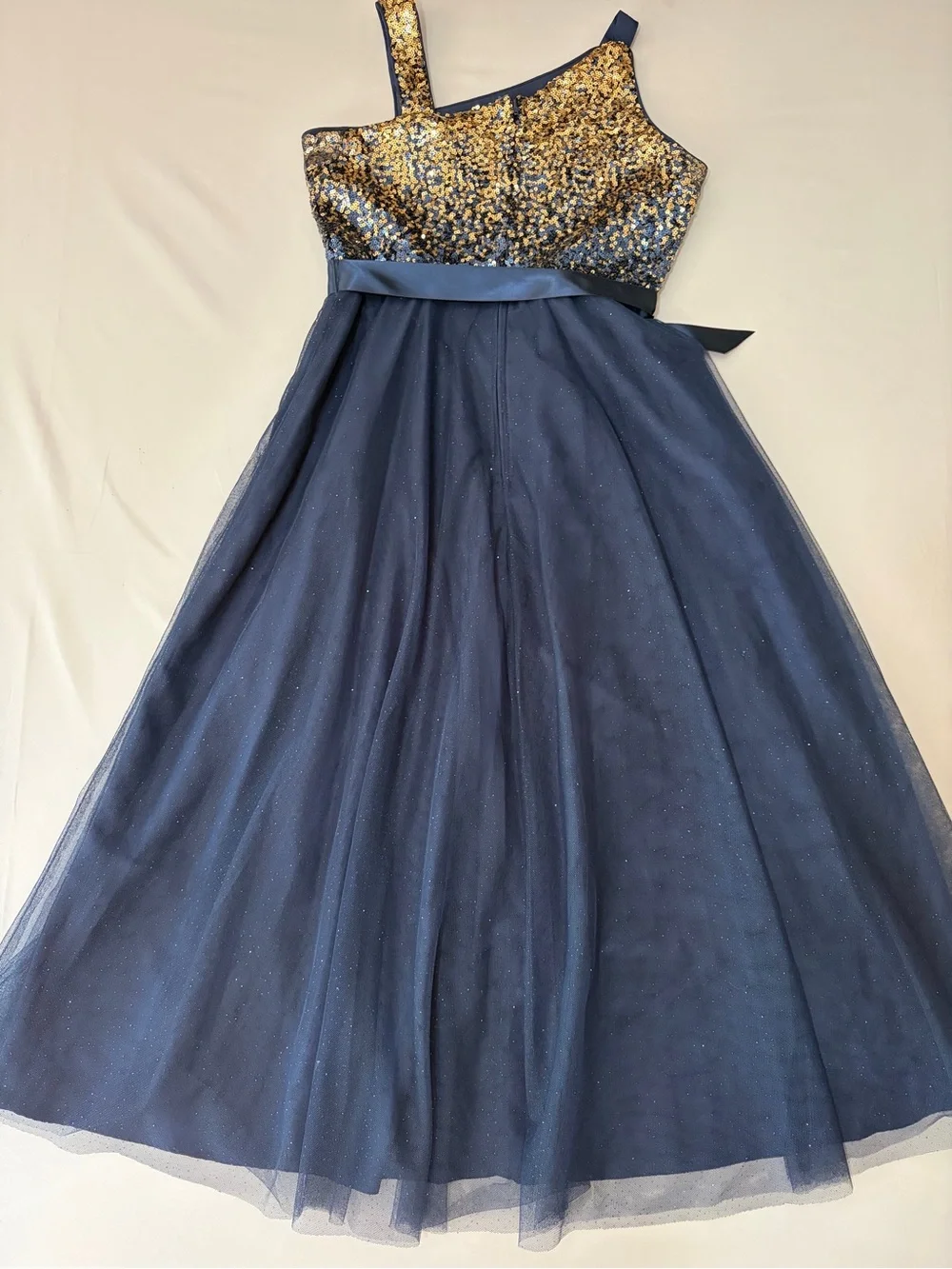 Rare Editions Navy and Gold Sequin Tulle Dress for Girls